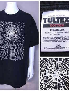 TULTEX Vintage T Shirt 2XL Spider Web Vtg 90s GRAPHIC TEE XXL SS Goth RARE